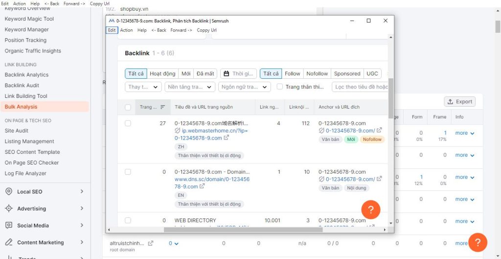 Các backlink của các domain