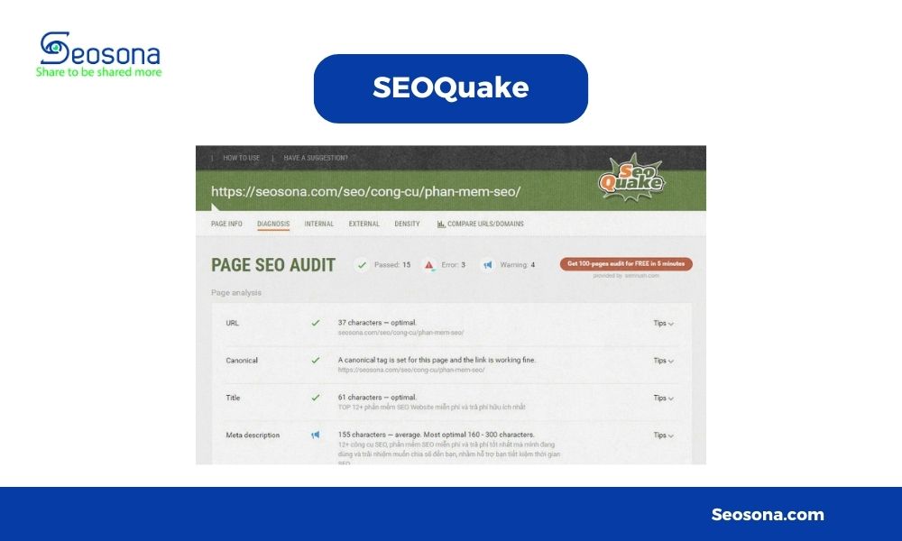 SEOquake phân tích thông tin SEO trên trình duyệt