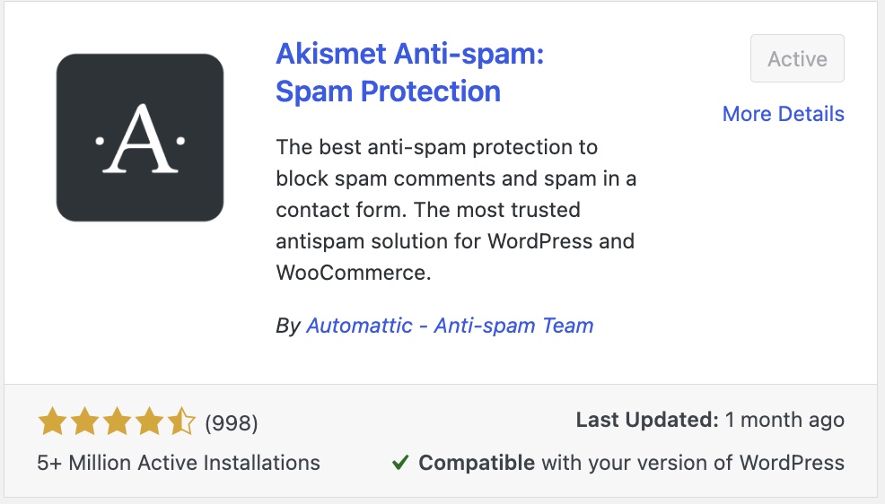 Akismet plugin seo wp