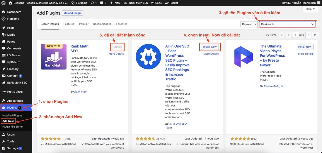 các bước cài trực tiếp plugin seo wordpress