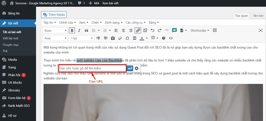 WordPress: dán URL vào khung liên kết