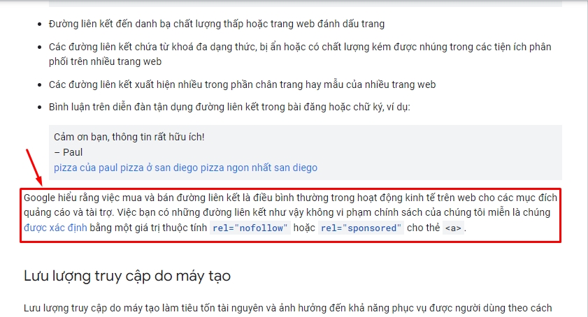 Ví dụ liên kết quảng cáo cần dùng rel nofollow hoặc sponsored