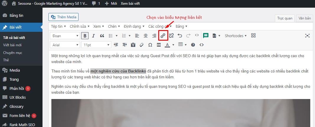 WordPress: chọn biểu tượng liên kết