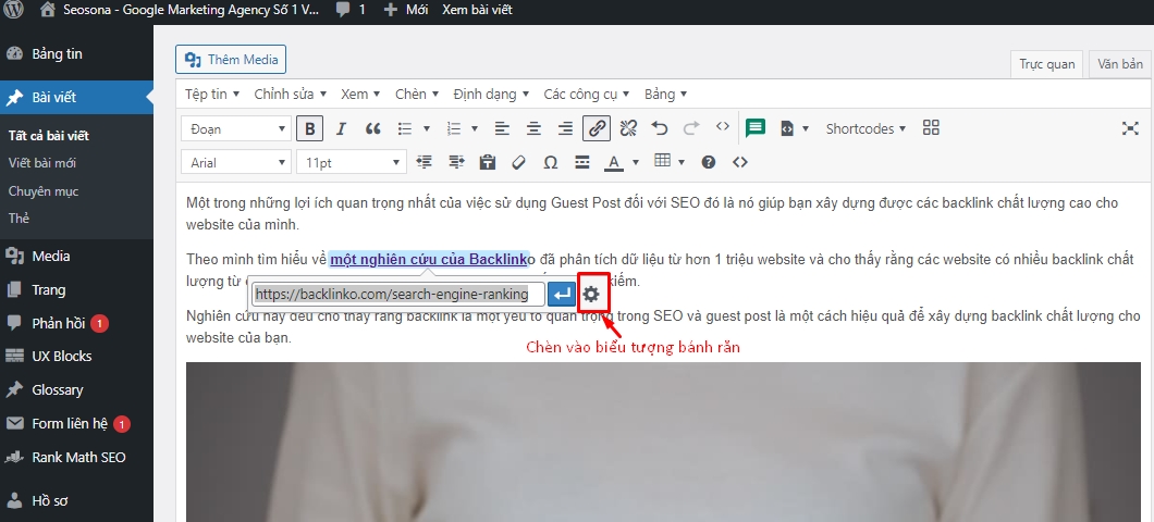 WordPress: mở tùy chọn nâng cao của liên kết