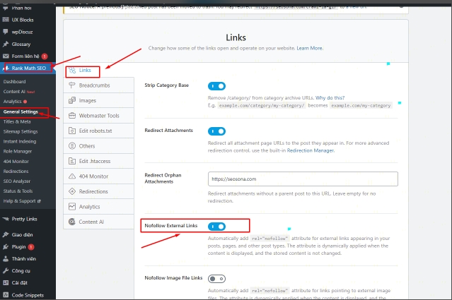 Rank Math SEO: mở phần General Settings