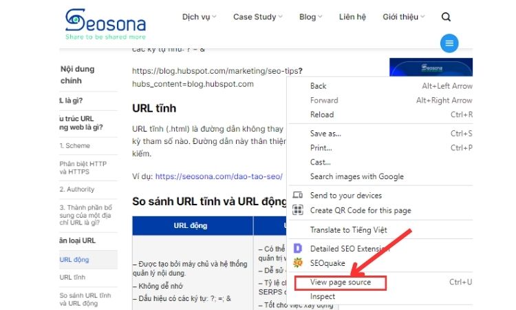Mở mã HTML để kiểm tra thuộc tính rel nofollow