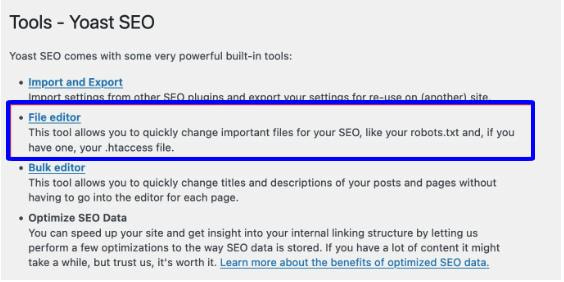 Nhấp vào 'File editor' trên giao diện wordpress