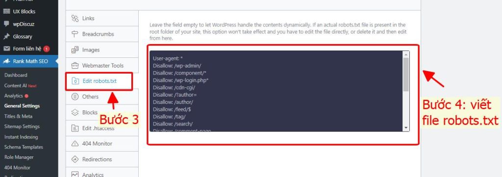 Chọn file robots.txt để chỉnh sửa