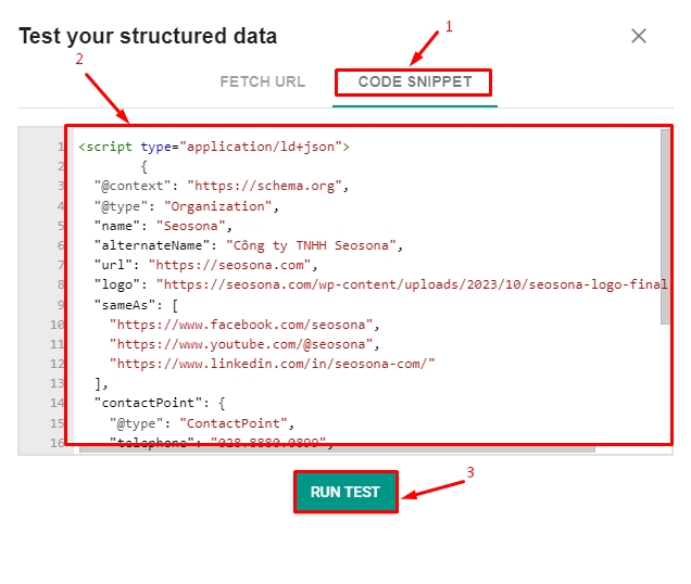 Giao diện Schema Markup Validator