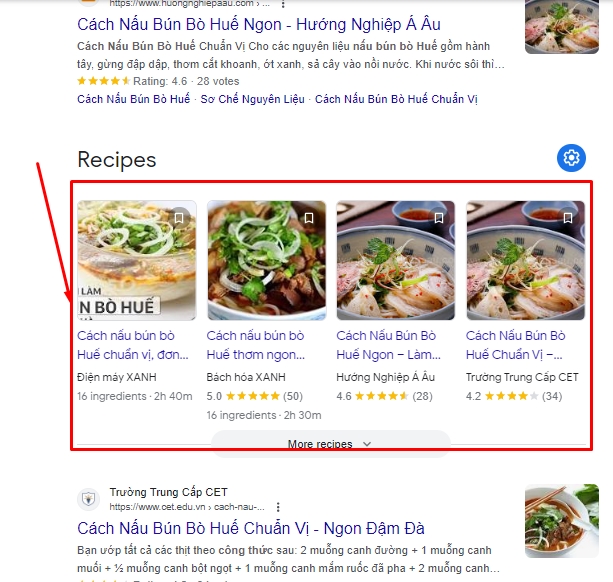 Ví dụ Schema công thức cho món bún bò Huế