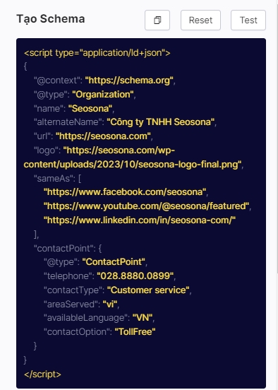 Mã LD-JSON của Schema Organization