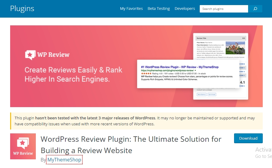 Giao diện WP Review Plugin
