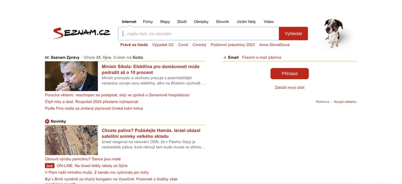 giao diện search engine seznam
