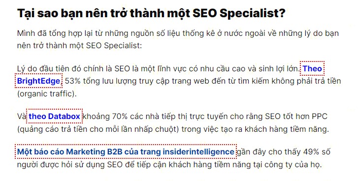 Ví dụ nhấn mạnh từ khóa bằng thẻ Strong