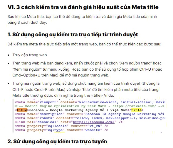 Ví dụ trình bày đoạn văn dễ đọc trong Content Audit