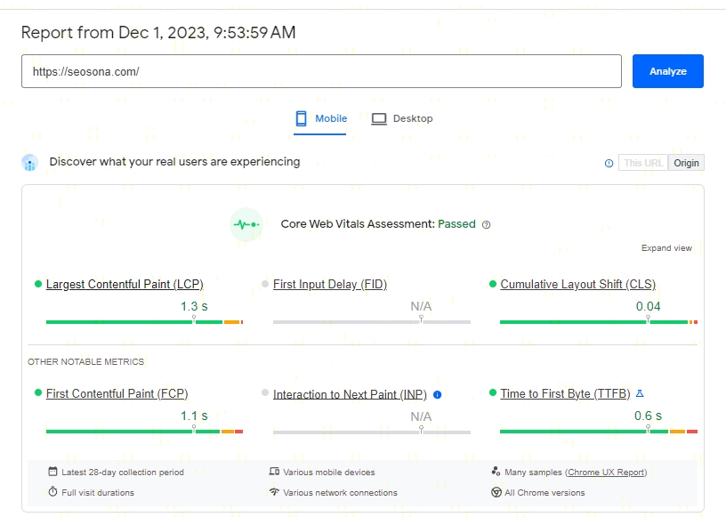 Dữ liệu Lab Data từ Google Lighthouse và PageSpeed Insights