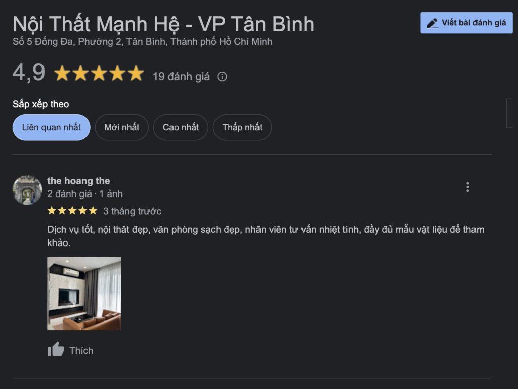 Ví dụ đánh giá tự nhiên trên Google Maps