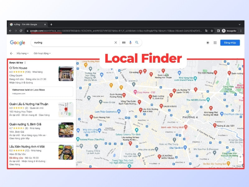 Local Finder hiển thị danh sách doanh nghiệp mở rộng