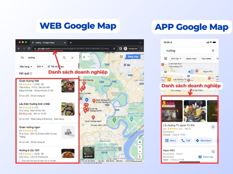 Google Maps hiển thị Local Pack trong kết quả tìm kiếm