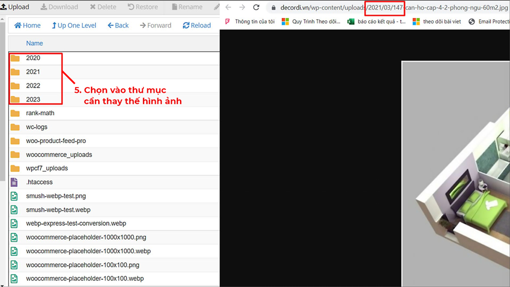 Chọn thư mục năm trong thư mục upload