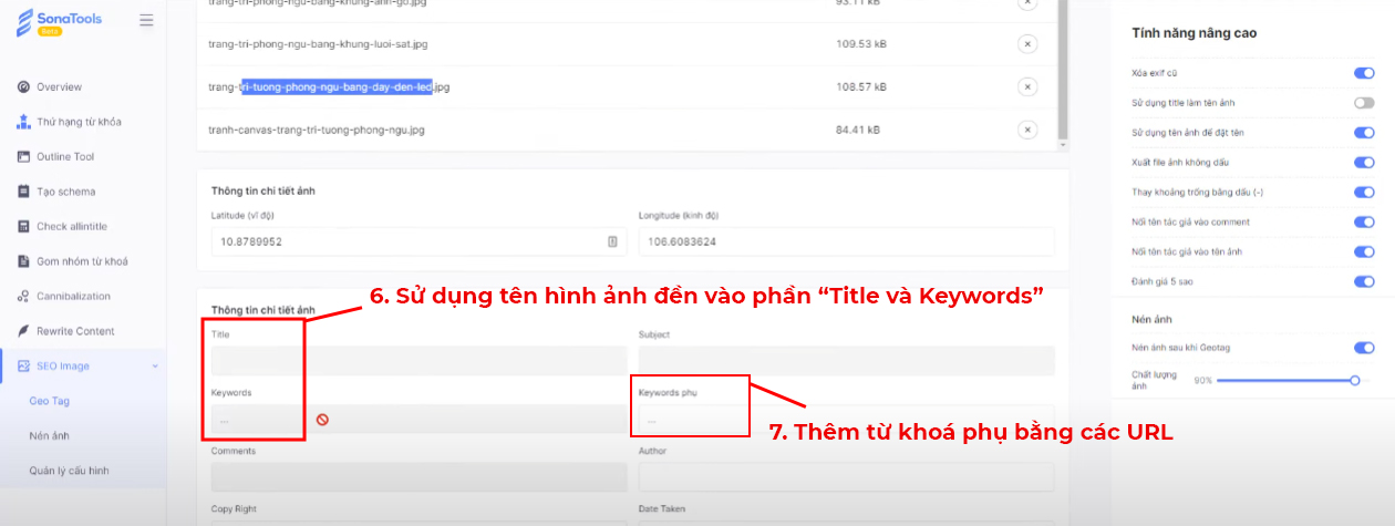 Nhập Title và Keywords cho hình ảnh