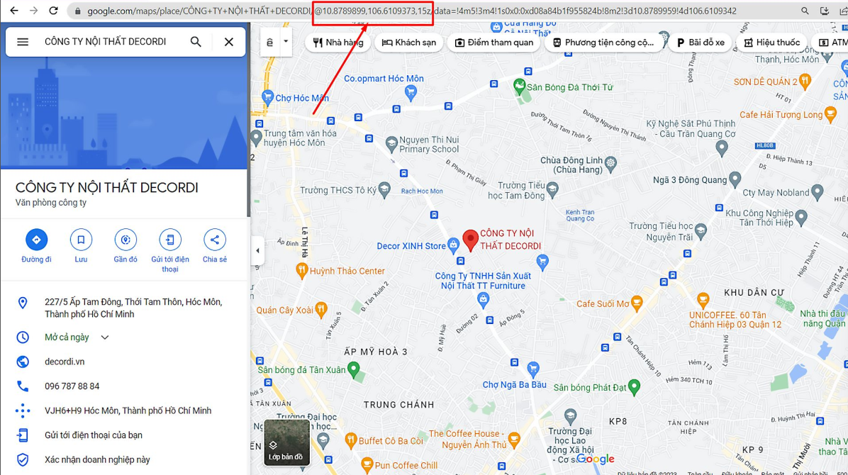 Tìm kiếm địa điểm trên Google Maps để lấy tọa độ