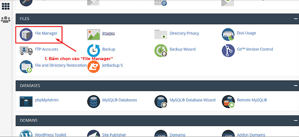 Mở File Manager để tải ảnh lên hosting