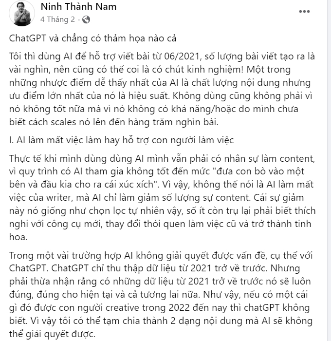 Bài viết phân tích về AI của chuyên gia Ninh Thành Nam