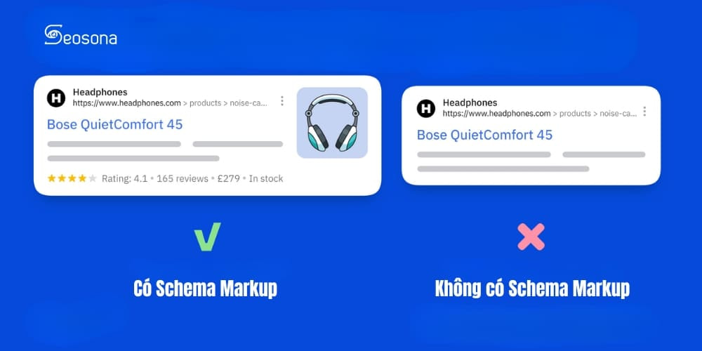 Trang web có Schema Markup với trang web không có Schema Markeup