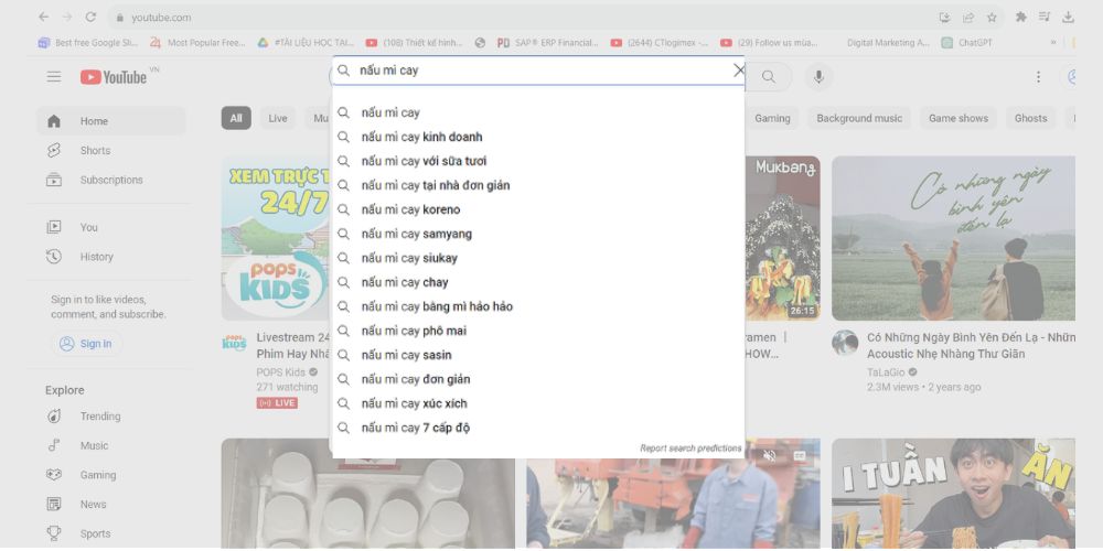 Đề xuất từ Search Suggest của Youtube