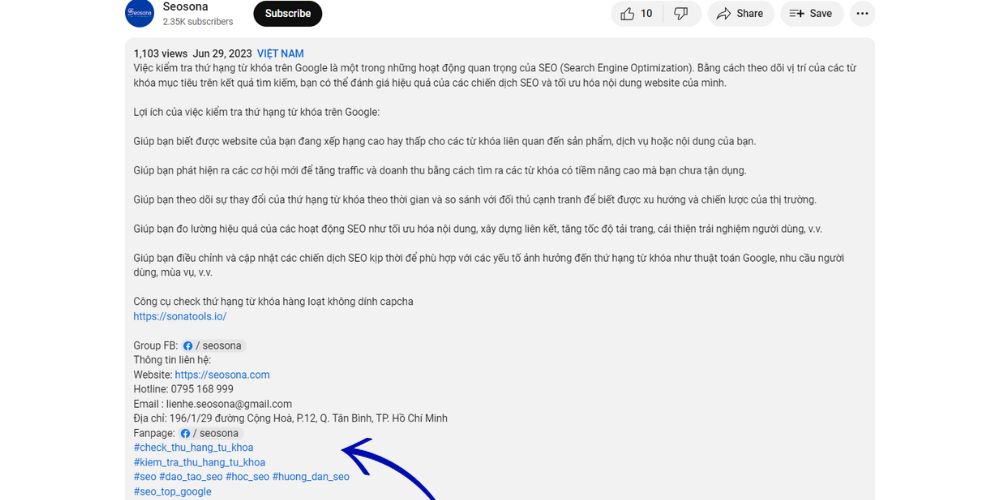 Hashtags của video