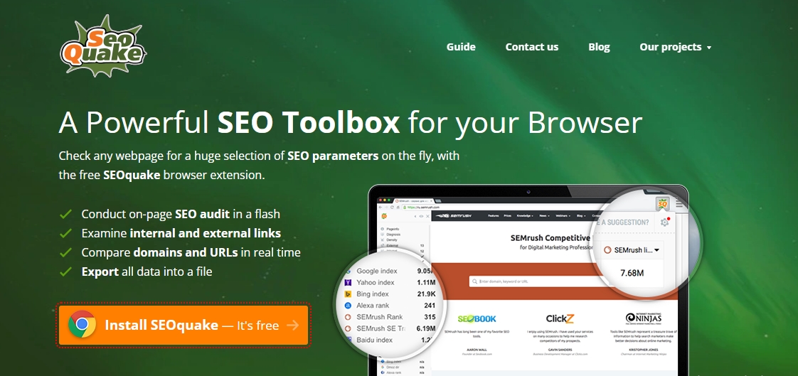 Plugin SEOquake phân tích kết quả SERP