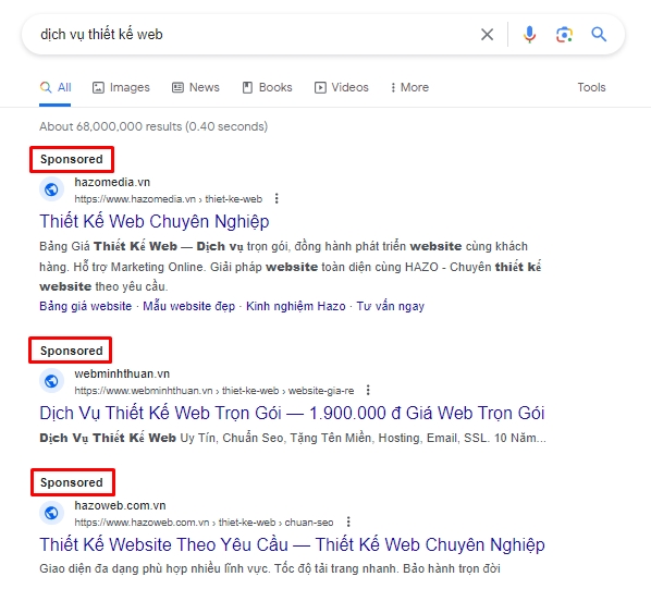 Các vị trí quảng cáo trên Google Search