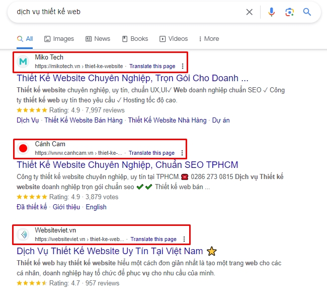 Kết quả tìm kiếm tự nhiên nhờ SEO