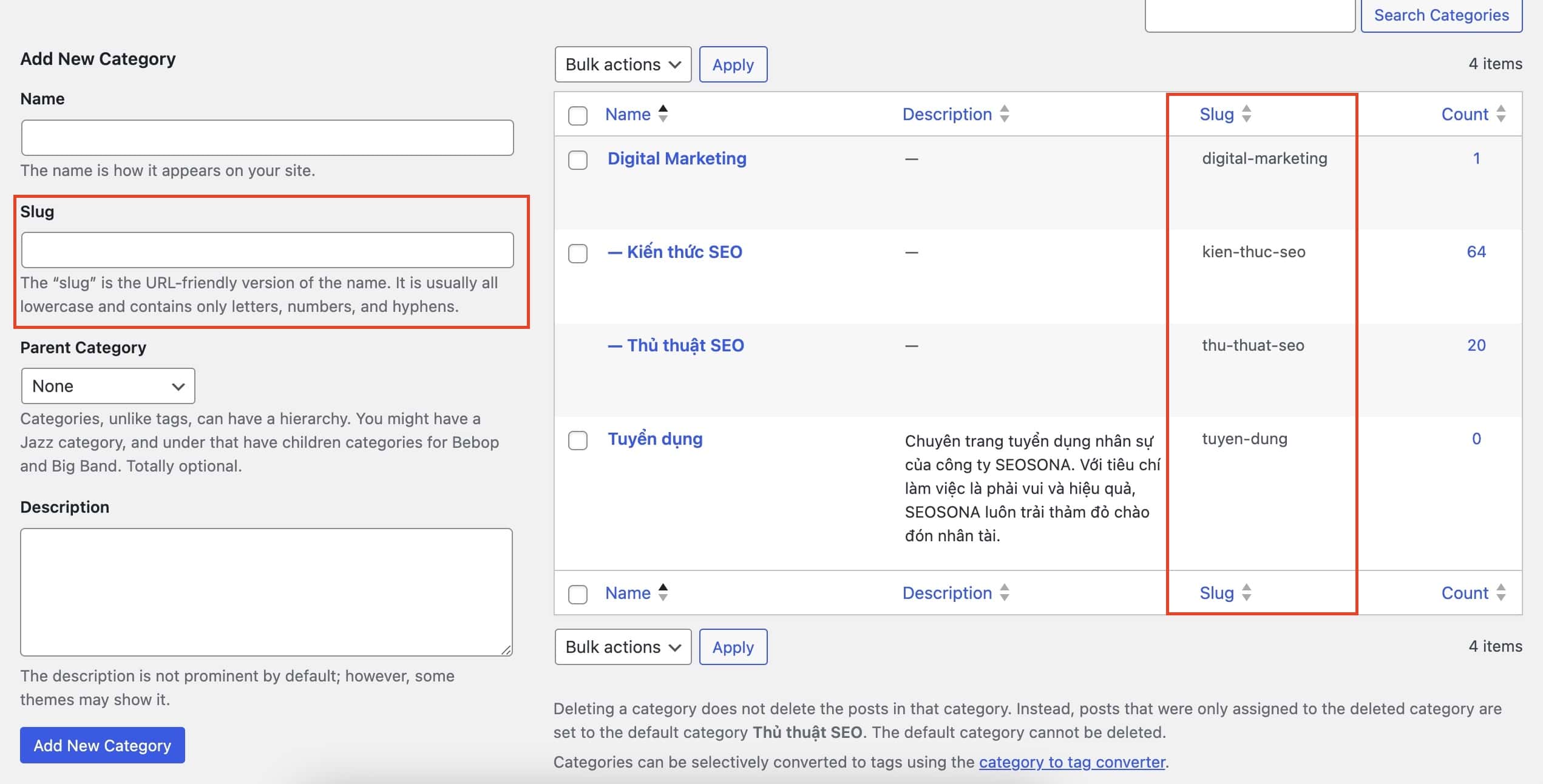 tạo category slug trong wordpress