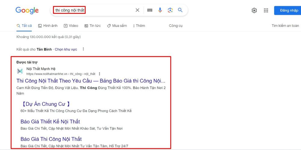 Ví dụ áp dụng quảng cáo Google Ads
