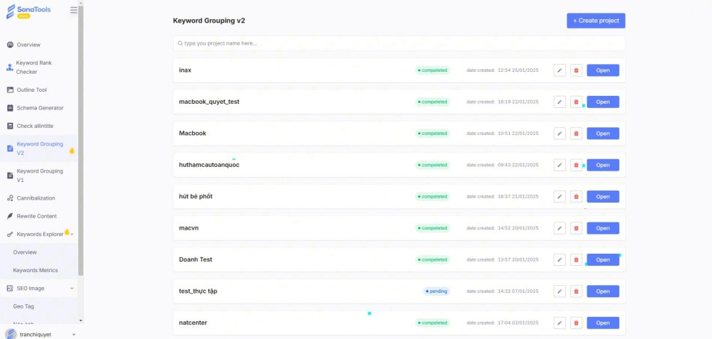 SonaTools Keyword Grouping xử lý hàng nghìn từ khóa