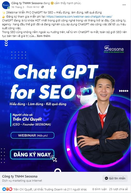 Mẫu quảng cáo trên fanpage Seosona