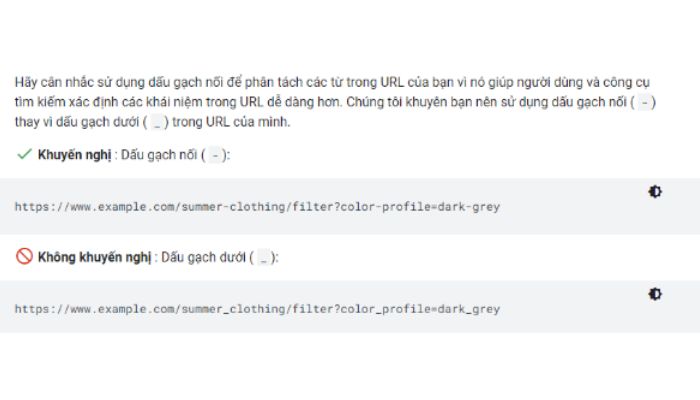 Khuyến nghị Google về dấu gạch nối và dấu gạch dưới trong URL