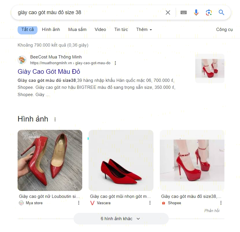 Ví dụ từ khóa xác định sản phẩm