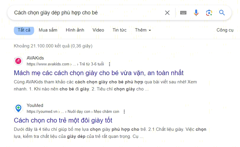 Ví dụ từ khóa phân khúc thị trường