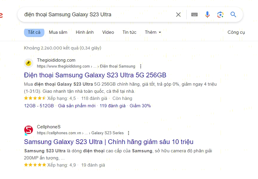 Ví dụ từ khóa sản phẩm