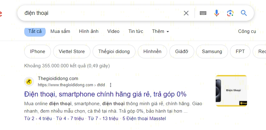 Ví dụ từ khóa ngắn short-tail