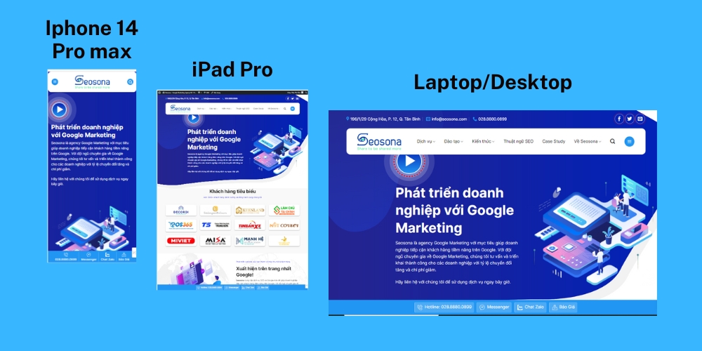 Website responsive hiển thị trên nhiều thiết bị