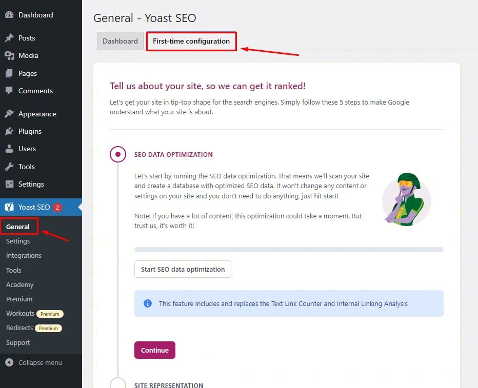 Màn hình cấu hình Yoast SEO cơ bản