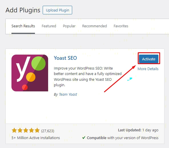 Kích hoạt plugin Yoast SEO trong WordPress